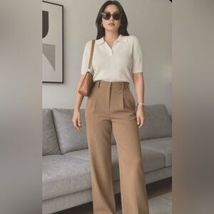 Womens Tailored Straight-Leg Pants in Camel